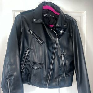 Zara ‘leather’ jacket - moto style. Zipper front with 2 pockets and front detail